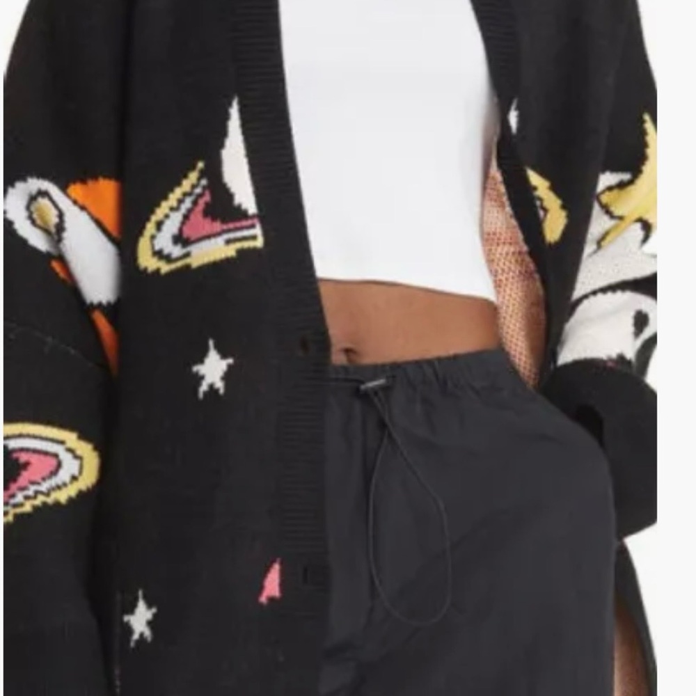 Black Space-Print Women's Cardigan Sweater